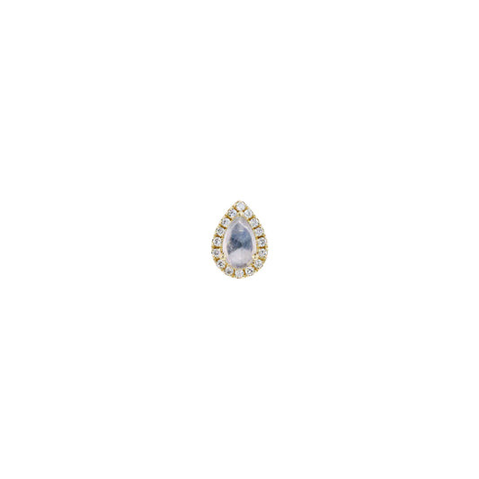 Rose Cut Pear Moonstone with Diamond Halo- Threadless End